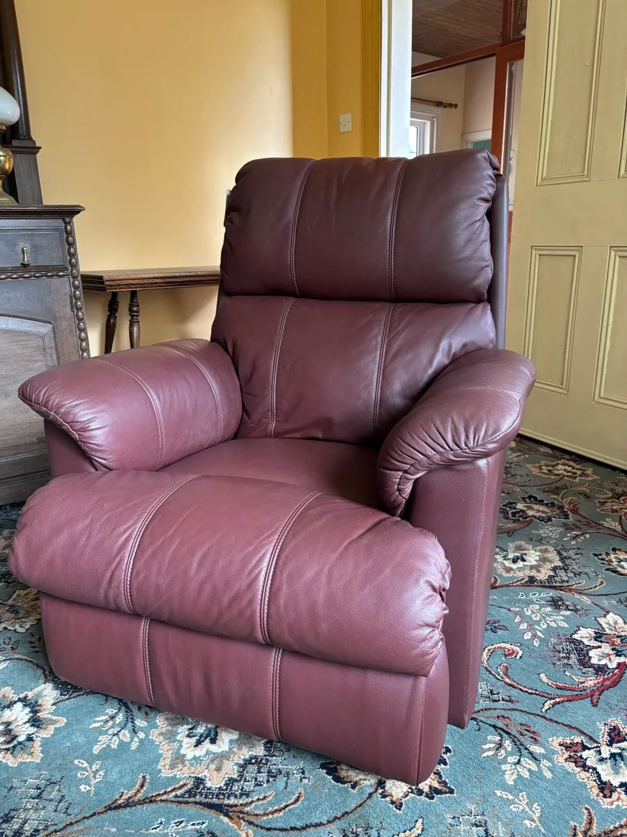 Genuine Leather Burgundy Reclining Armchair - Image 1