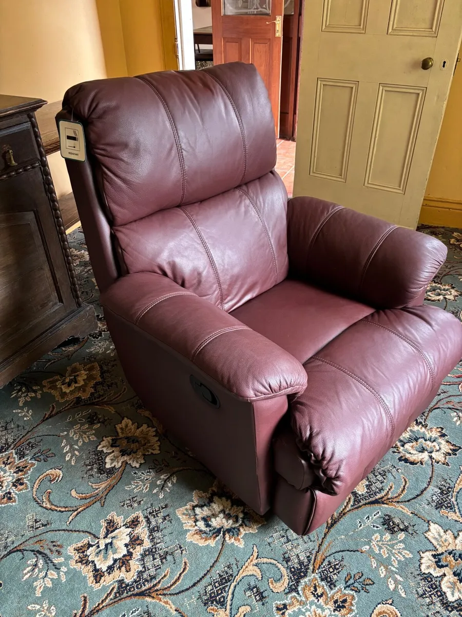 Genuine Leather Burgundy Reclining Armchair - Image 2