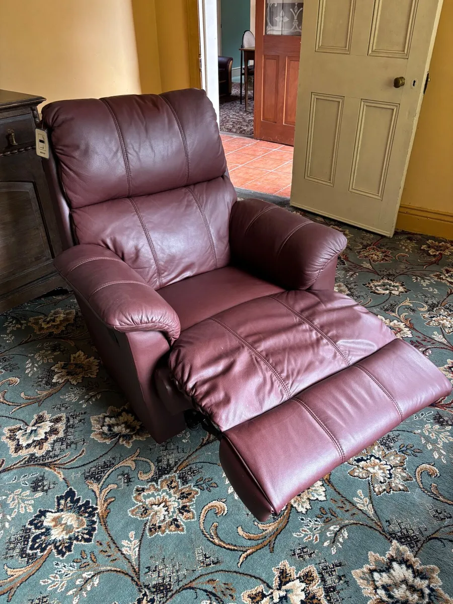 Genuine Leather Burgundy Reclining Armchair - Image 3
