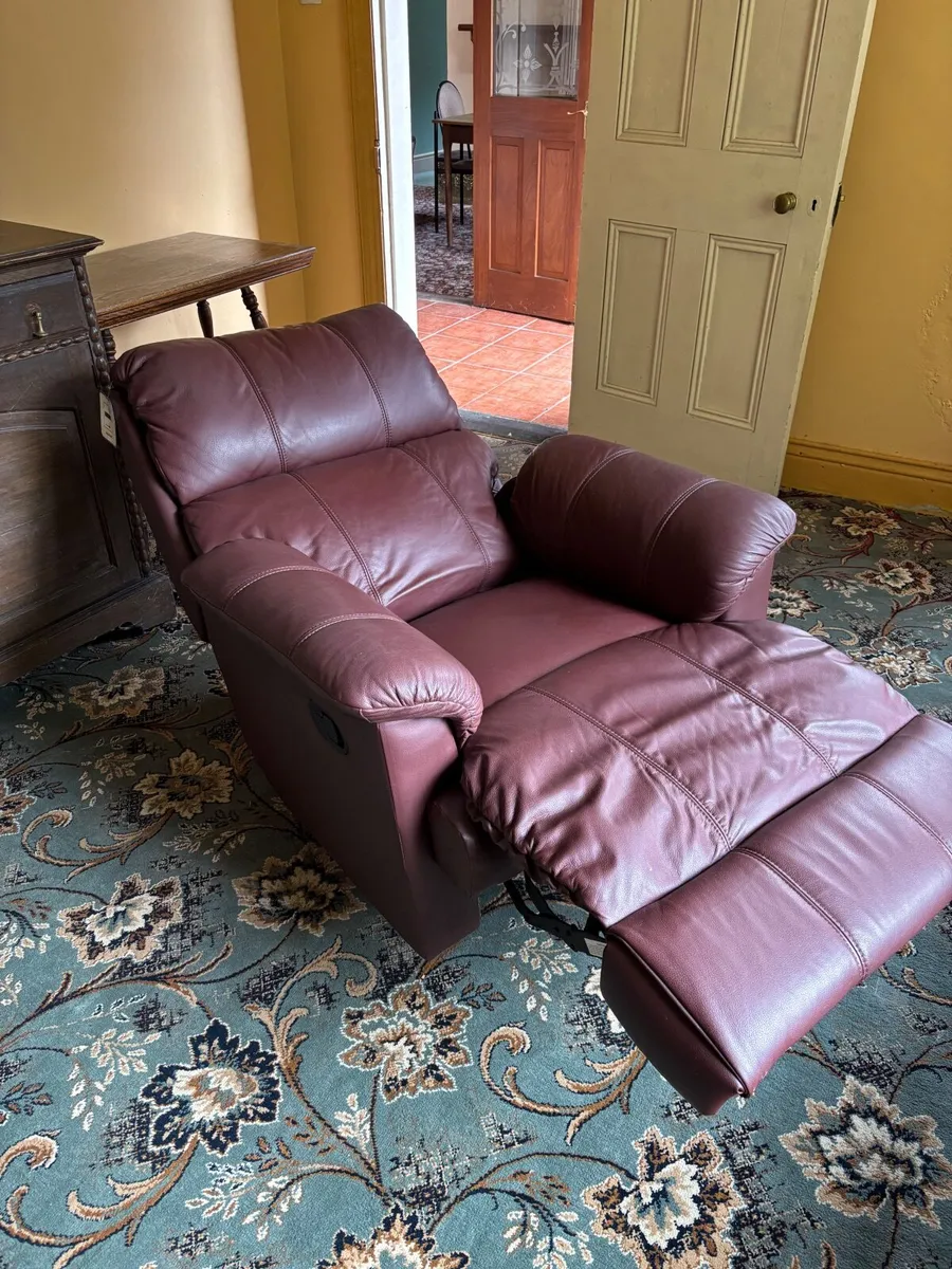 Genuine Leather Burgundy Reclining Armchair - Image 4