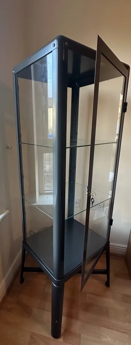 IKEA FABRIKÖR Glass Display Cabinet – Dark Grey - Image 1