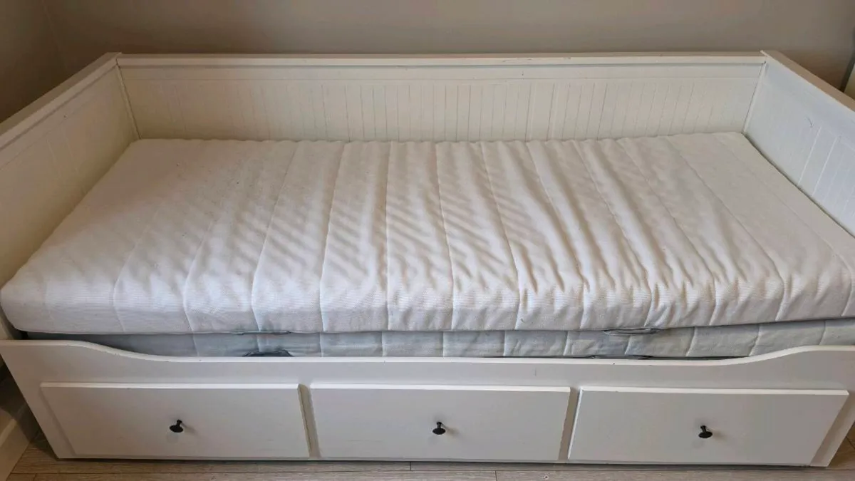 Daybed Frame with 3 Drawers (White) + Mattress - Image 1