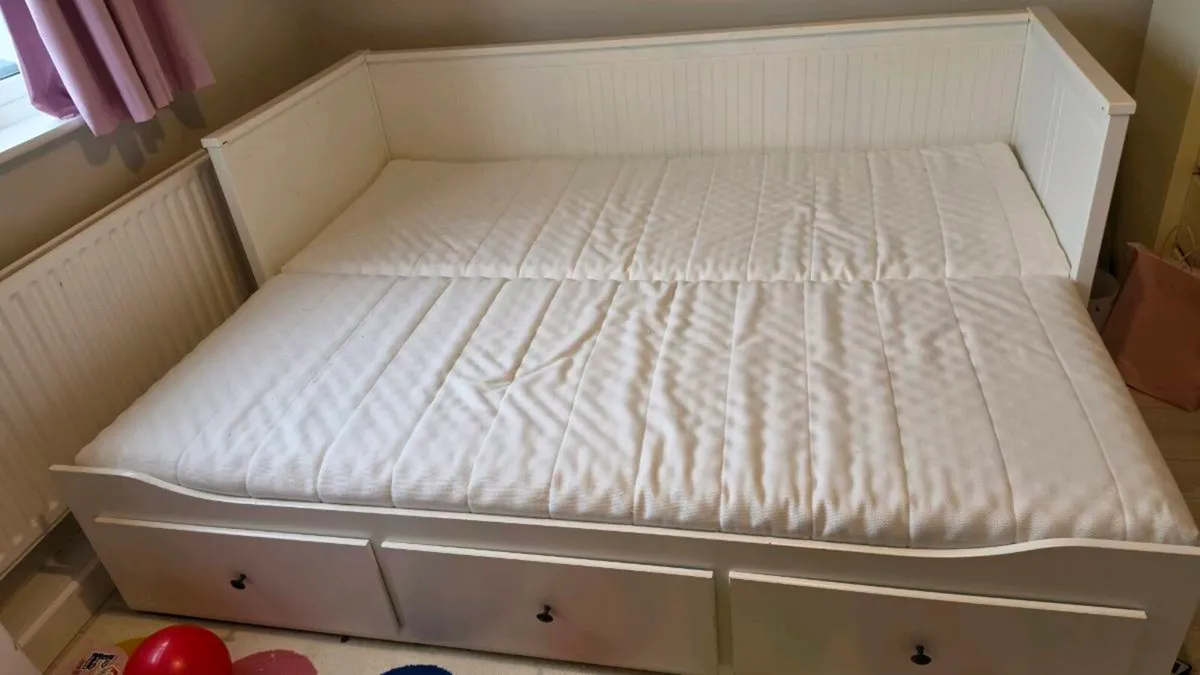 Daybed Frame with 3 Drawers (White) + Mattress - Image 2