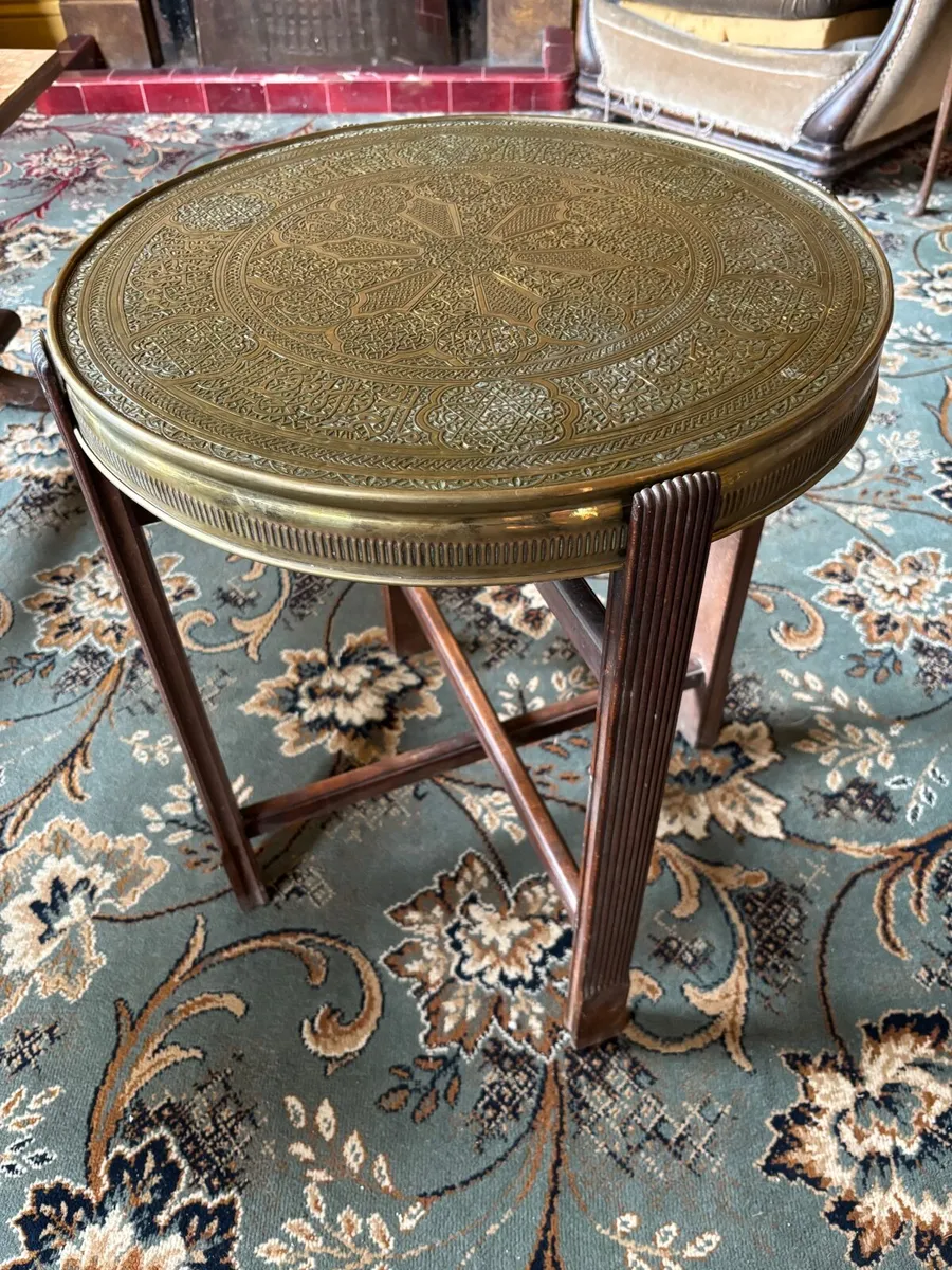 Antique Mosq Card Table with oak folding stand - Image 2