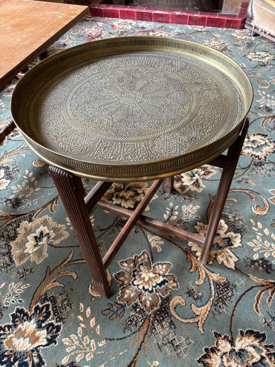 Antique Mosq Card Table with oak folding stand - Image 3