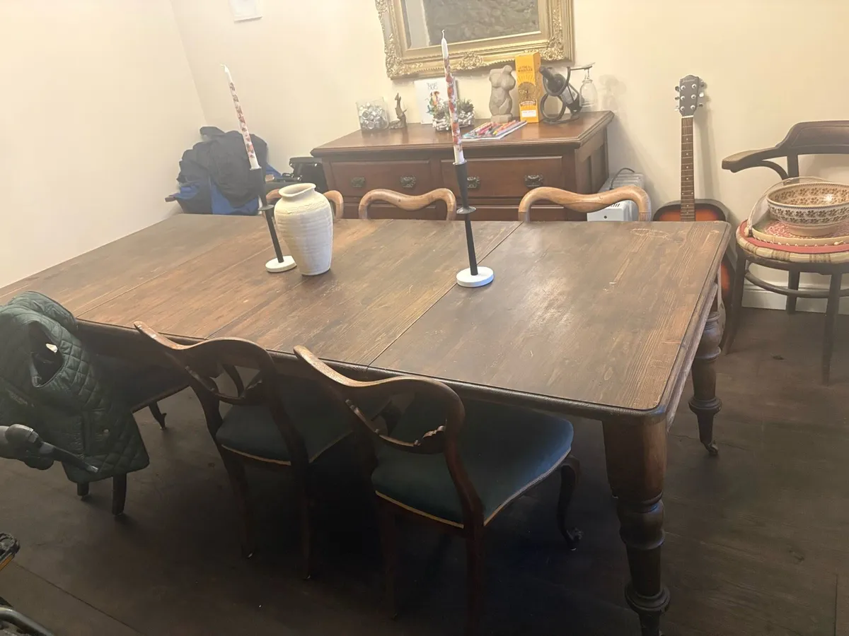 Large Solid Oak Dining Table & 8 Chairs - Image 1