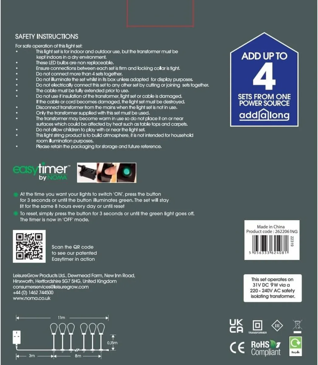 Hanging Connectable Festoon Lights 20 LED Bulbs - Image 2