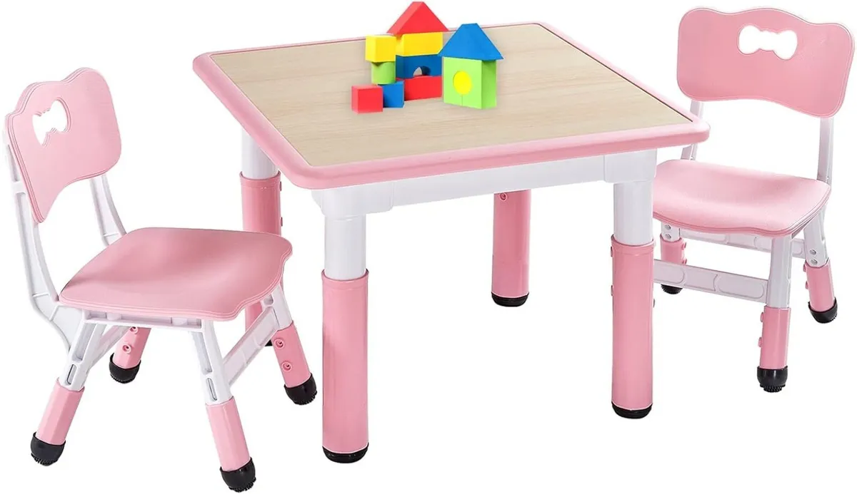 Kids Table and 2 Chairs Set Height Adjustable - Image 1