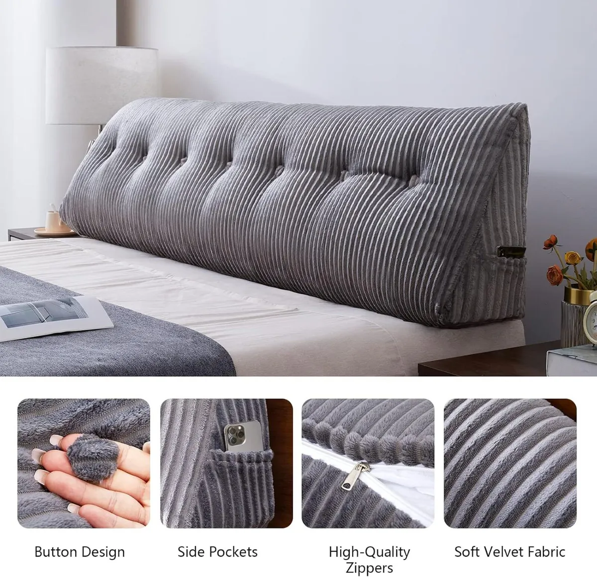 Large Headboard Pillow Wedge Bed Rest Reading - Image 4