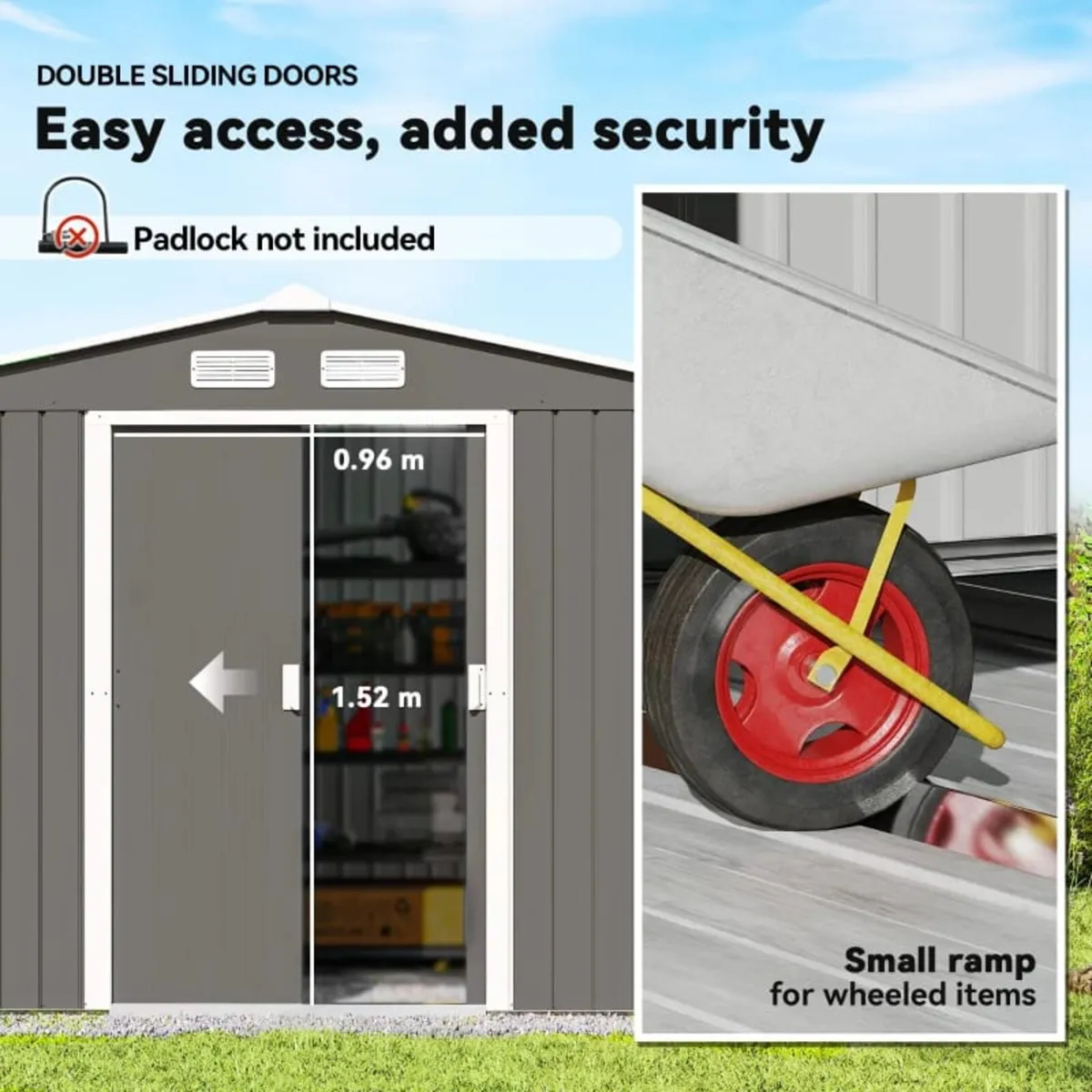 9 x 6FT Outdoor Garden Roofed Metal Storage Shed T - Image 2