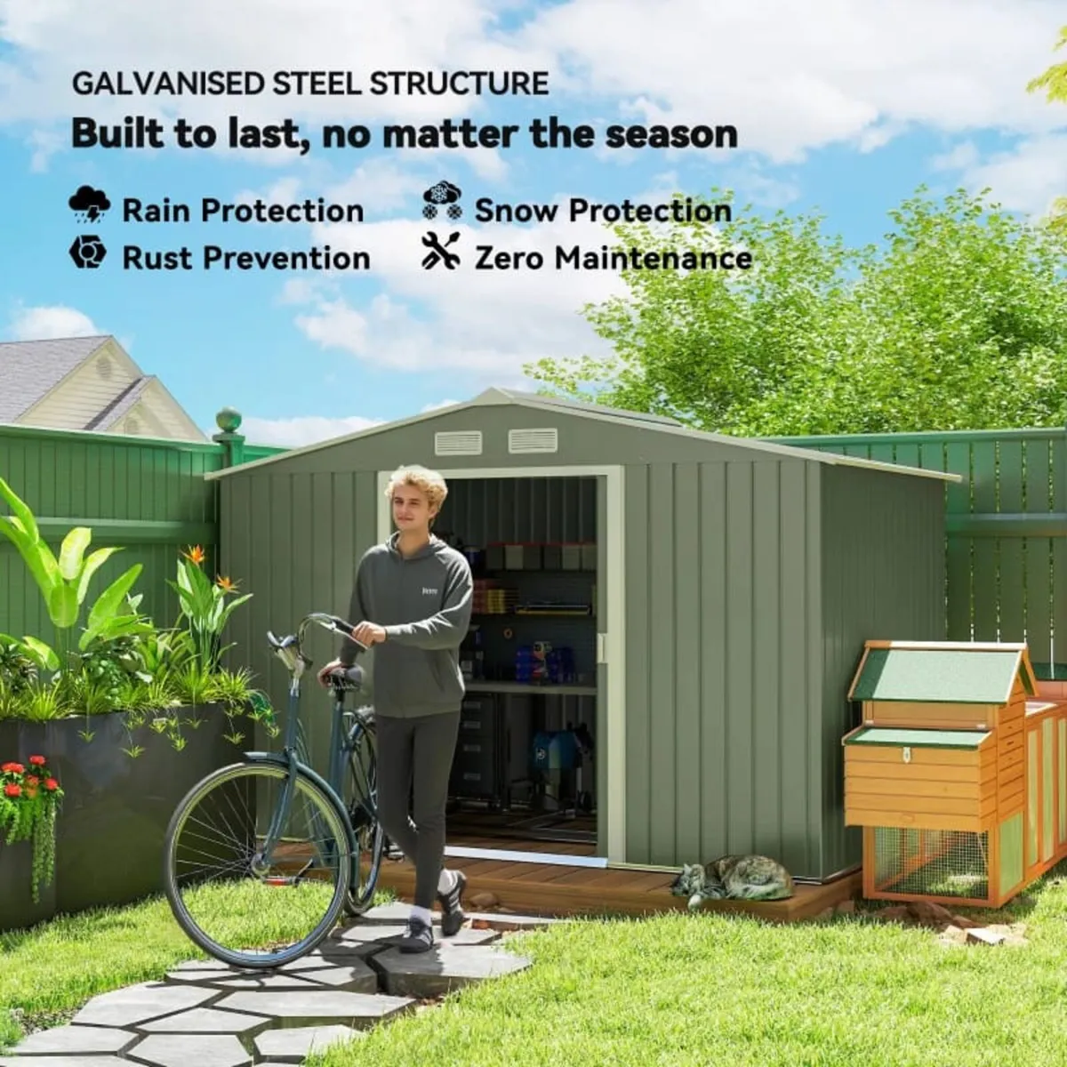 9 x 6ft Garden Metal Storage Shed, Outdoor Storage - Image 2