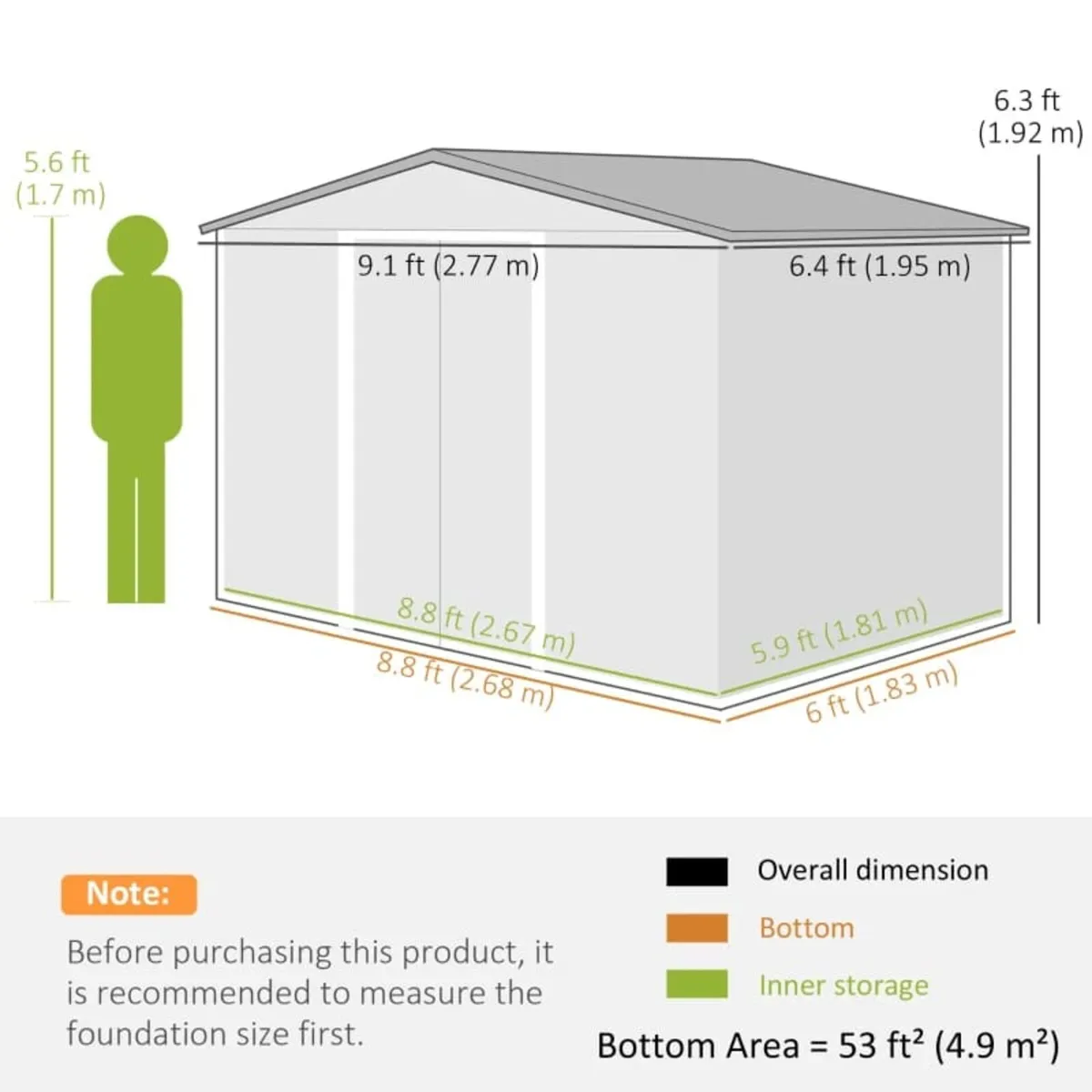 Brow 9 x 6ft Garden Metal Storage Shed, Outdoor St - Image 2