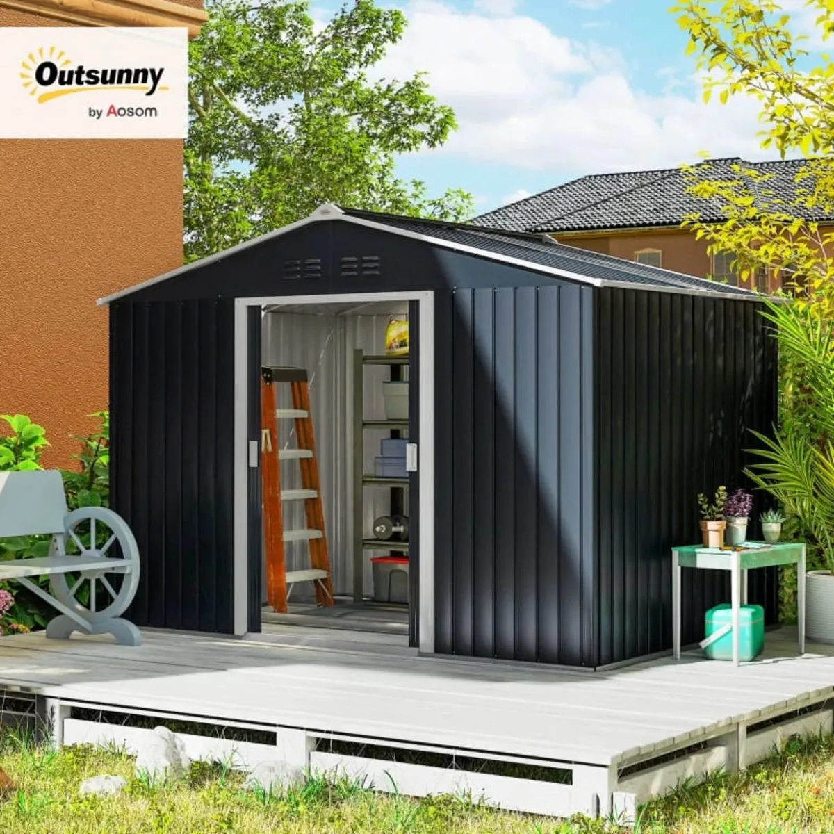 Metal Tool Shed with Sliding Doors and Ventilation - Image 2