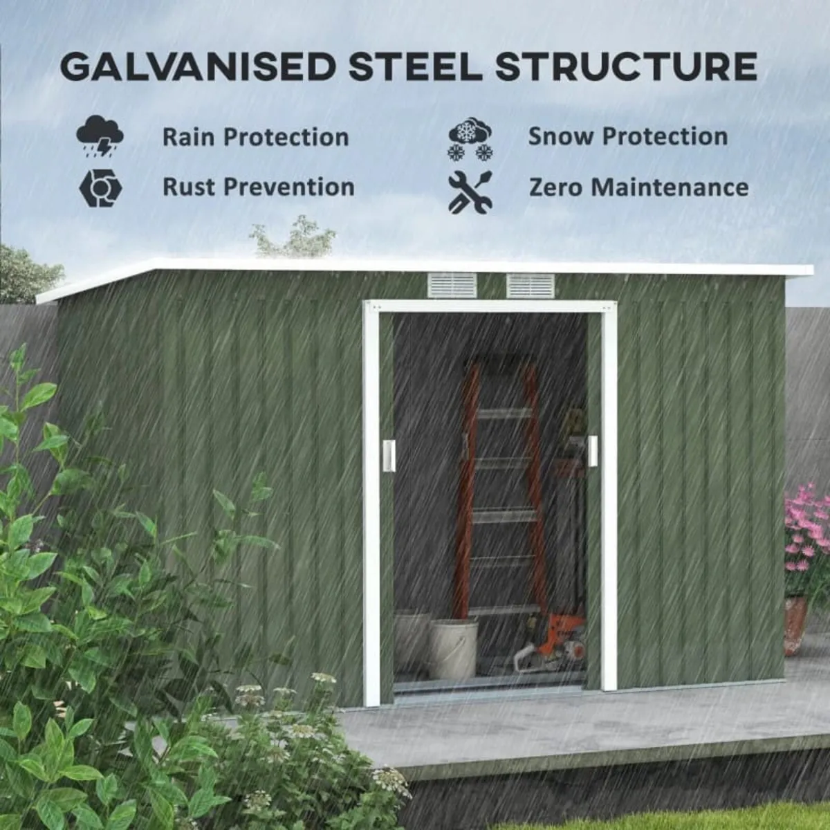 9 x 4 ft Metal Garden Storage Shed with Ventilatio - Image 2
