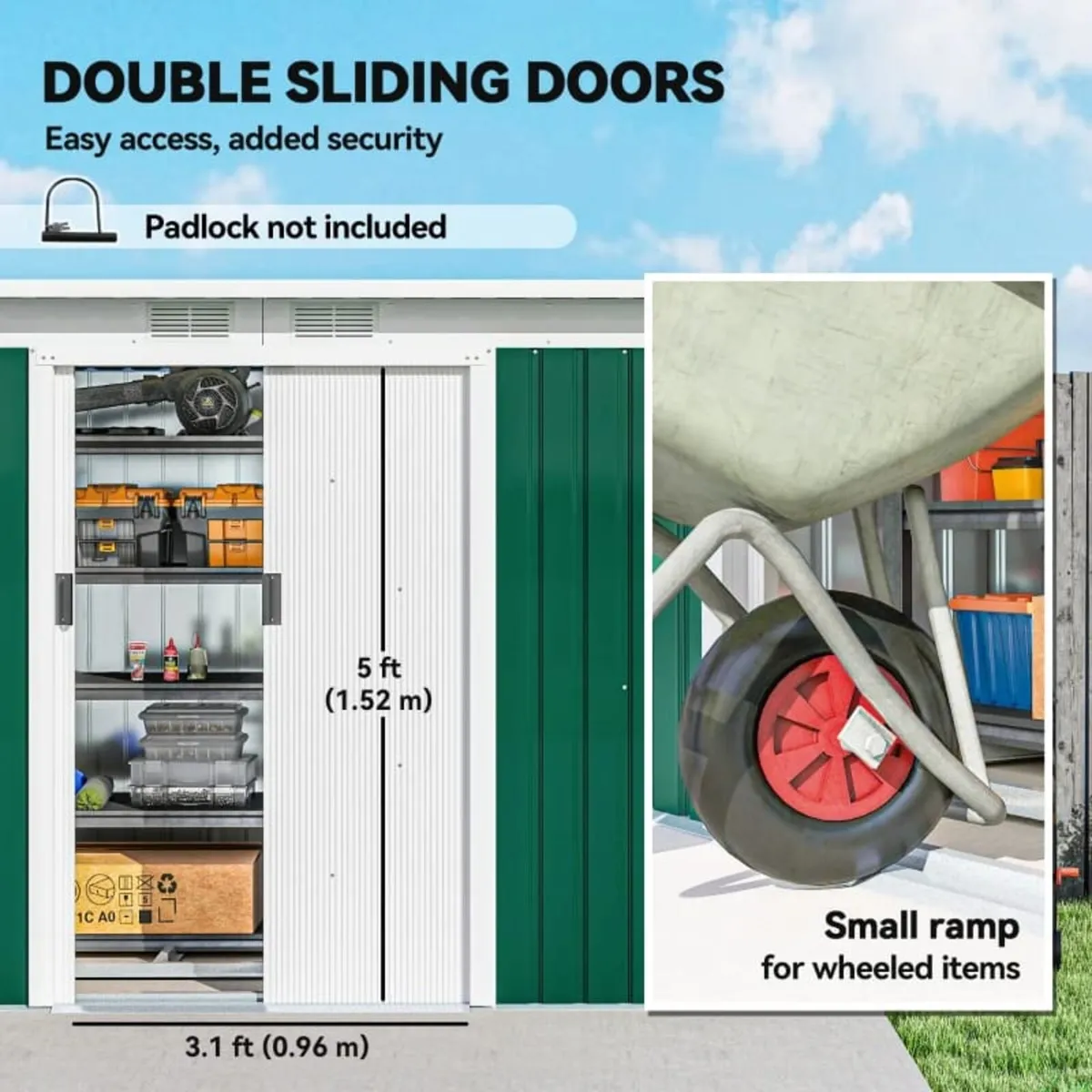 9' x 4' Metal Garden Storage Shed Tool House with - Image 2