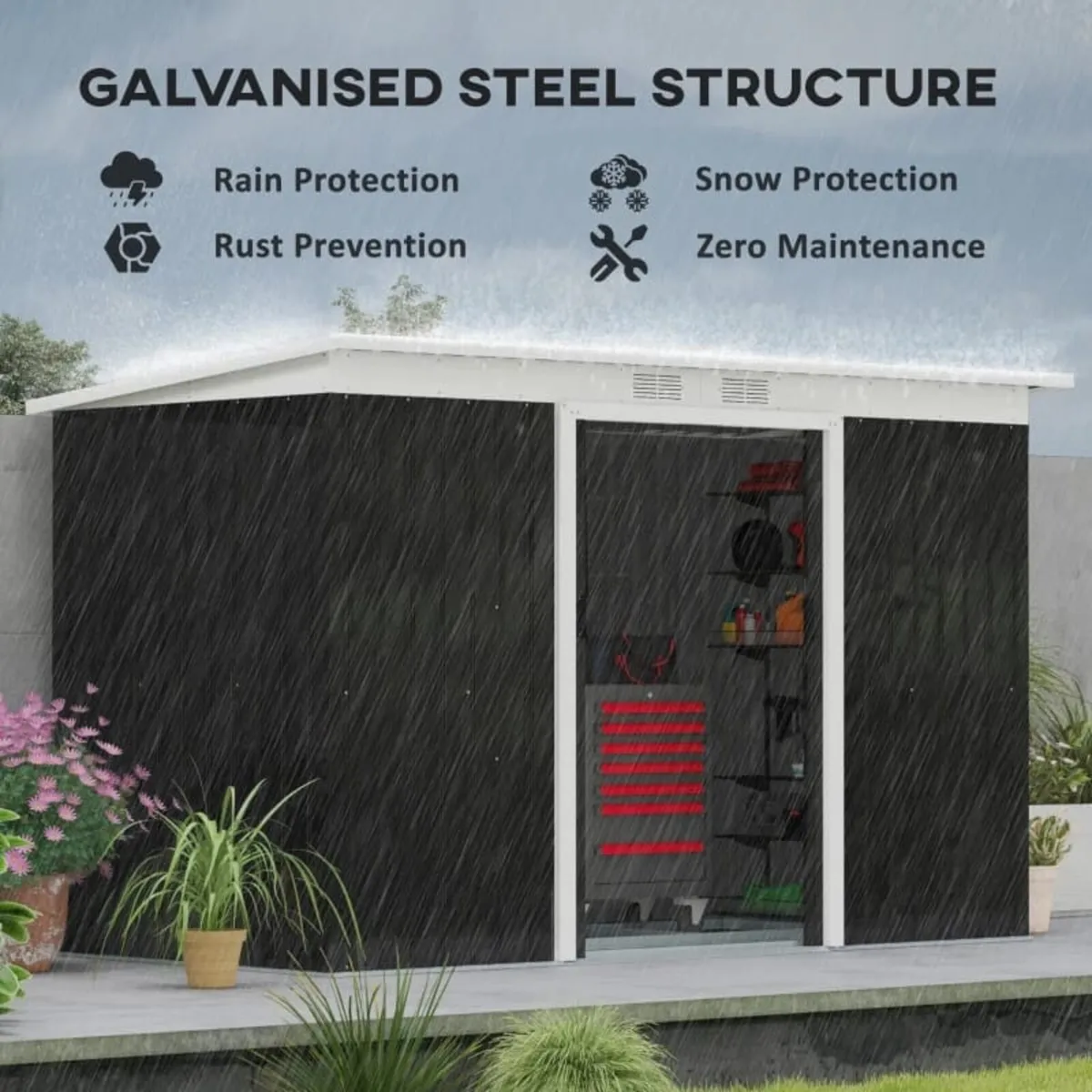 9' x 4' Metal Garden Storage Shed Tool House with - Image 4