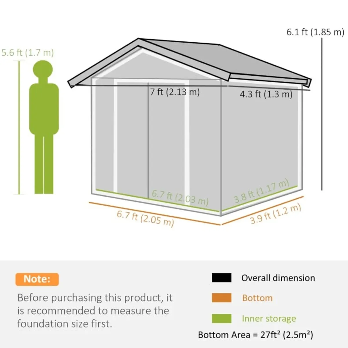 7 x 4ft Metal Garden Shed, Outdoor Storage Tool Ho - Image 3