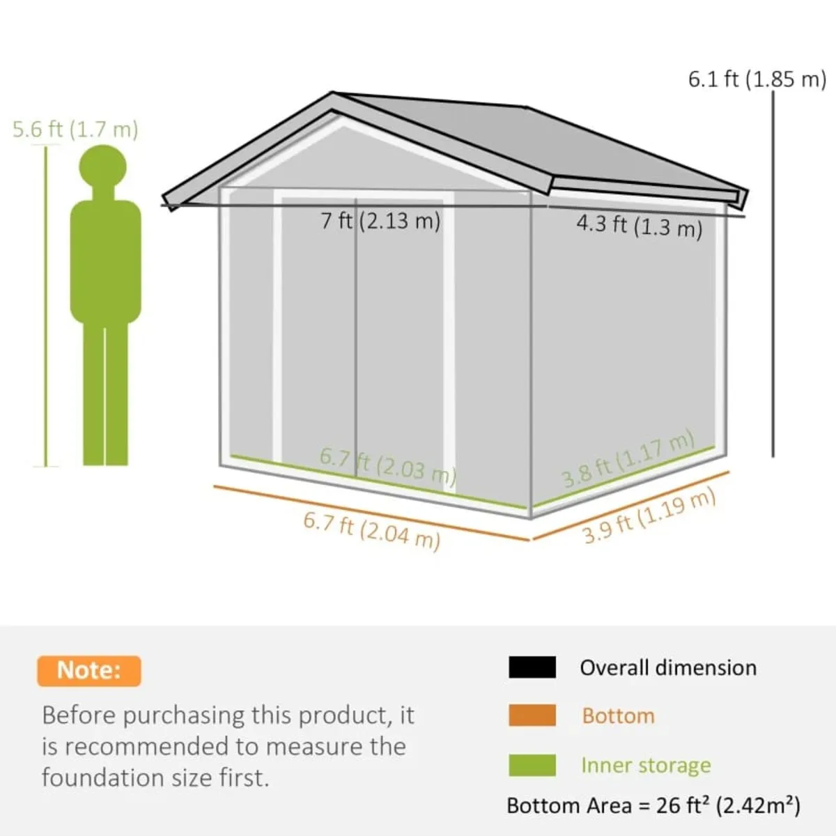 7ft x 4ft Lockable Garden Storage Shed, Metal Tool - Image 3