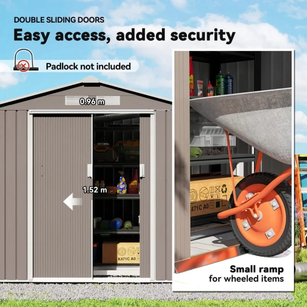 7ft x 4ft Lockable Garden Storage Shed, Metal Tool - Image 4