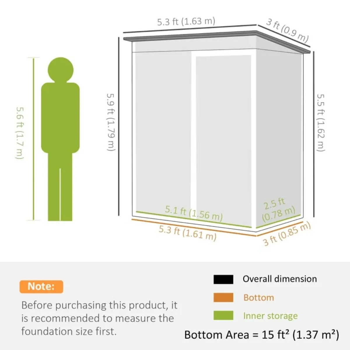 Outdoor Garden Shed 1.37 m² 163x90x179 cm with Lat - Image 3