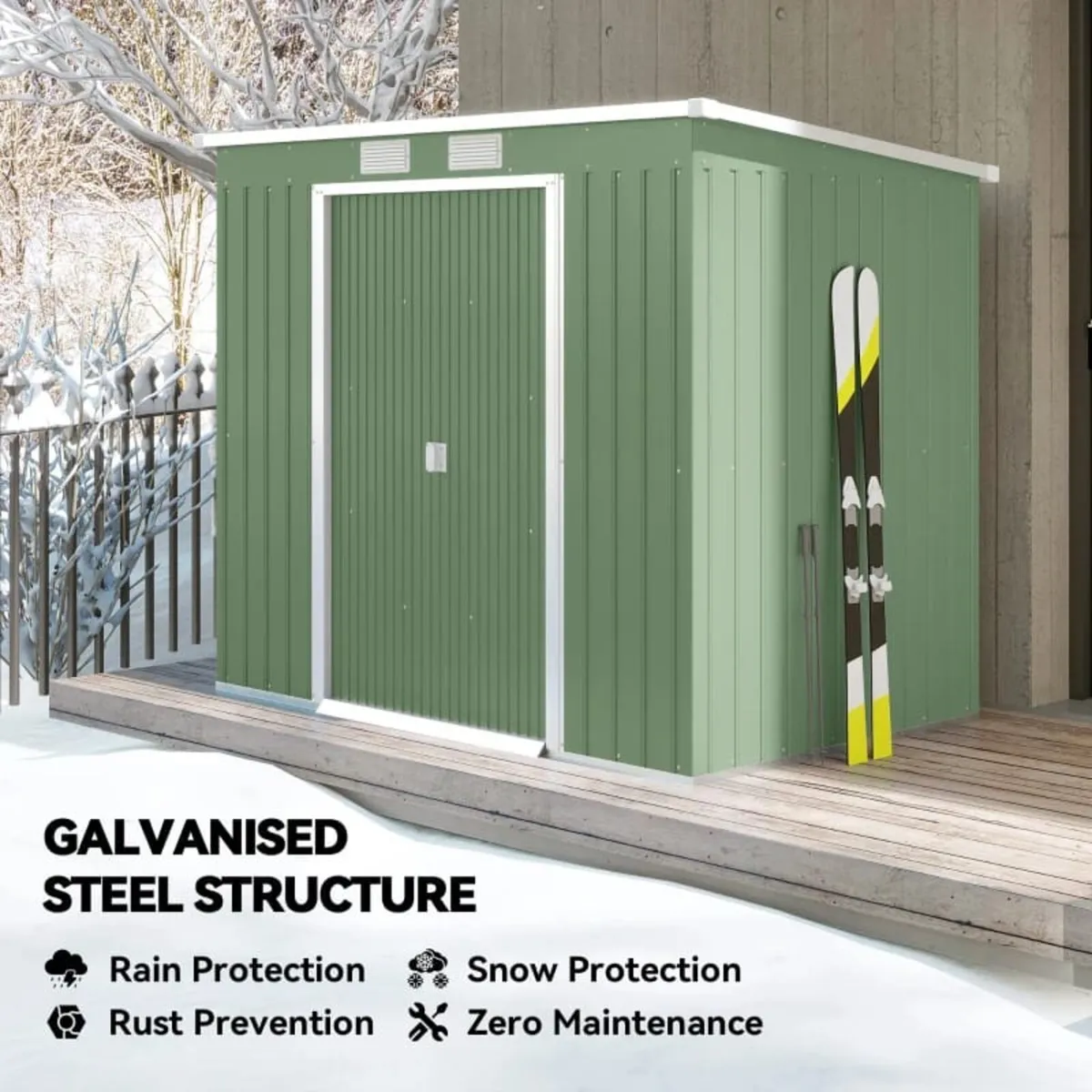 7 x 4ft Lean to Garden Metal Storage Shed w/ Found - Image 3