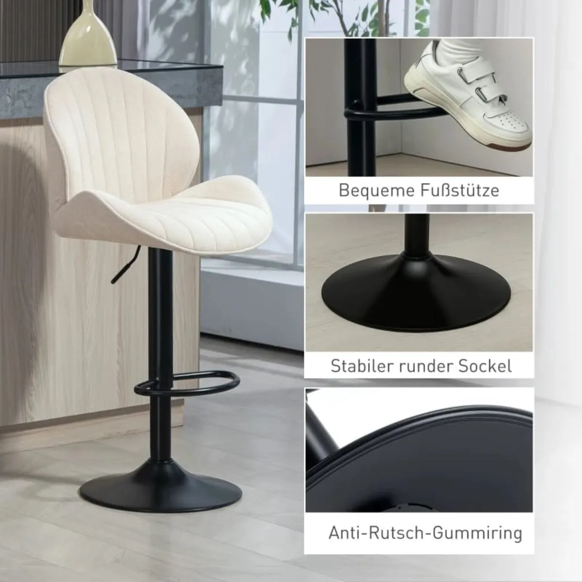 2-Piece Bar Stool Set, Fabric Cover, Adjustable Se - Image 2