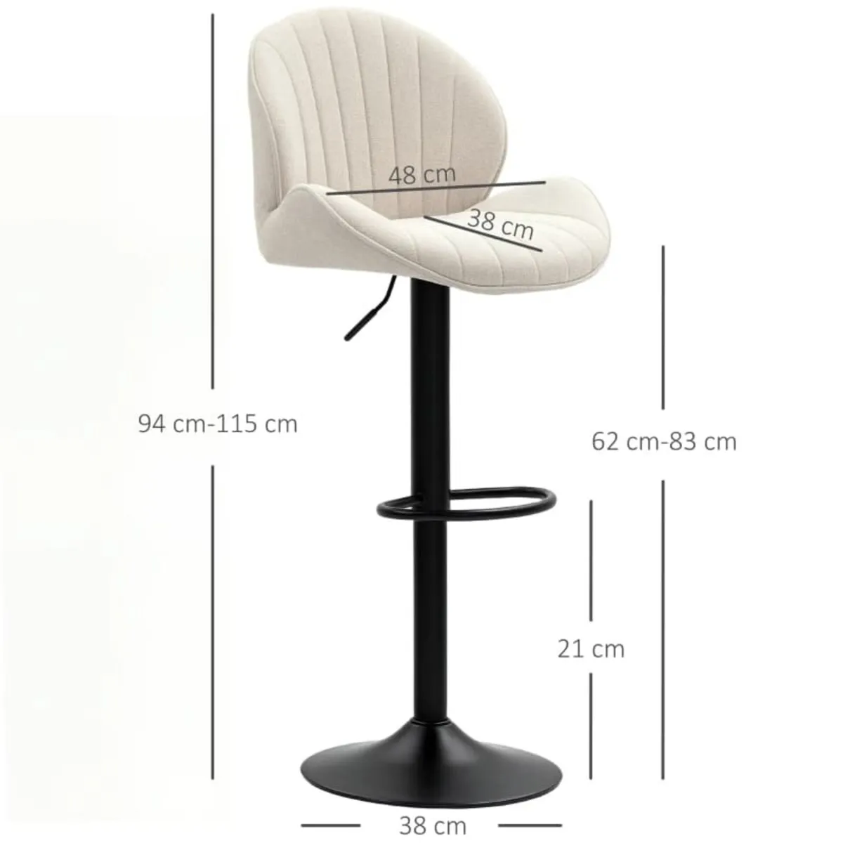 2-Piece Bar Stool Set, Fabric Cover, Adjustable Se - Image 3
