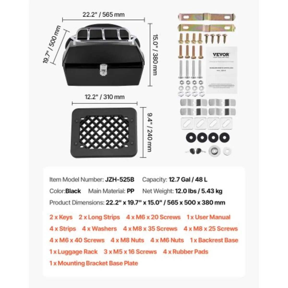 Motorcycle Top Case, Universal Durable PP Material - Image 2