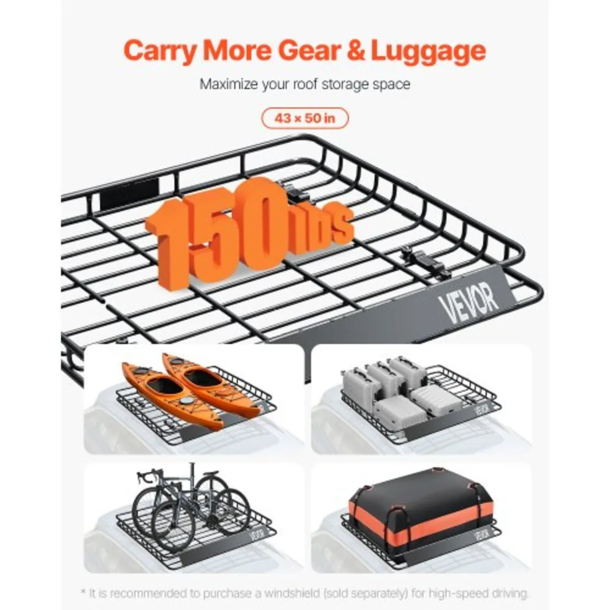 Roof Rack Cargo Carrier, 43 x 50 x 4.1 in, Univers - Image 2