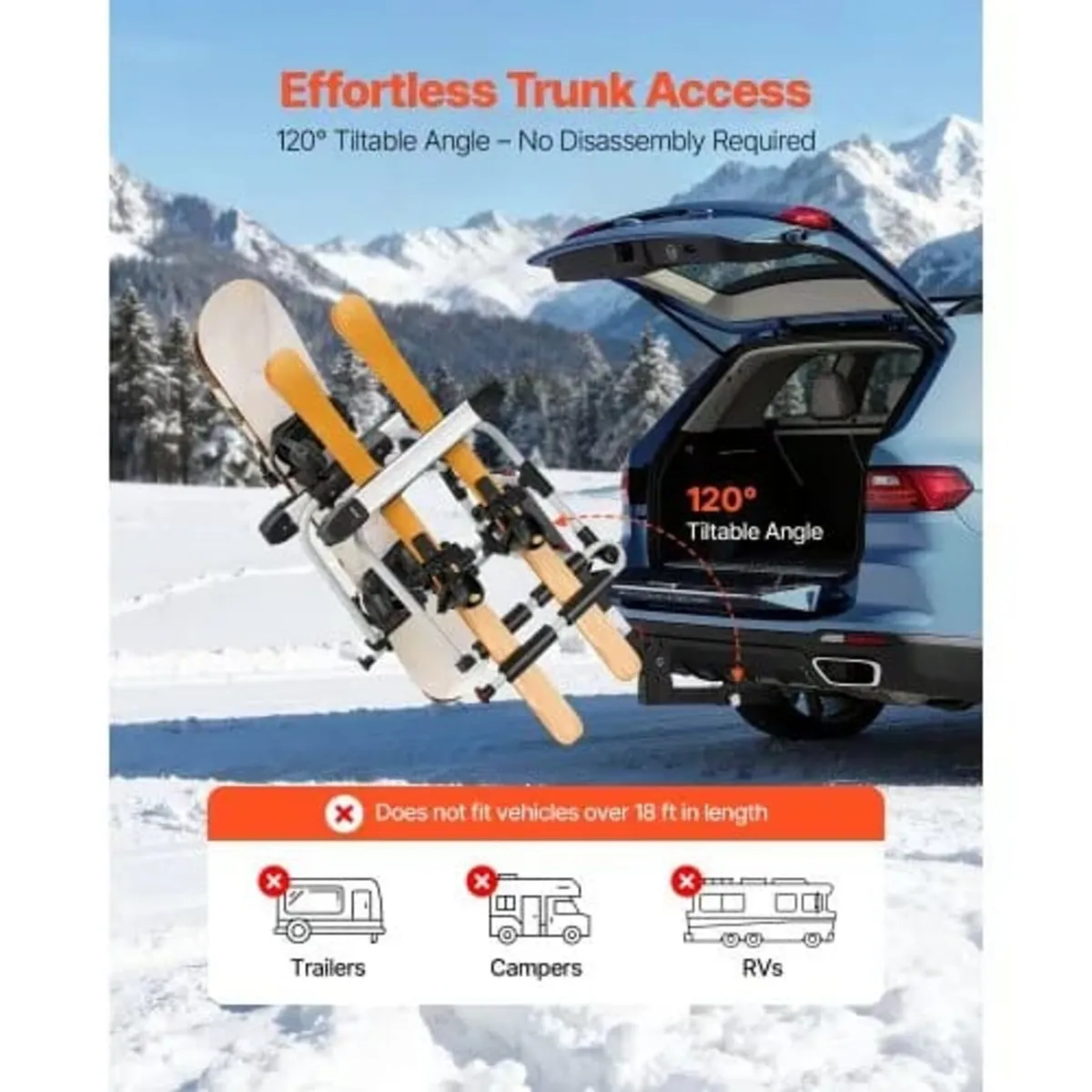 Hitch Mounted Ski & Snowboard Rack, Fits 50 mm Rec - Image 3