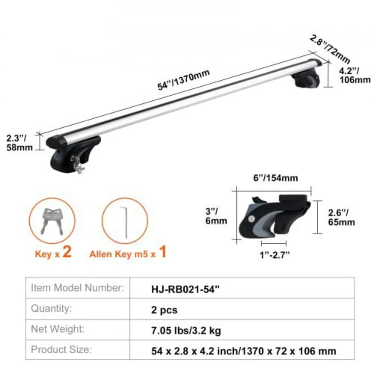 Universal Roof Rack Cross Bars, 137.2cm Aluminum R - Image 3