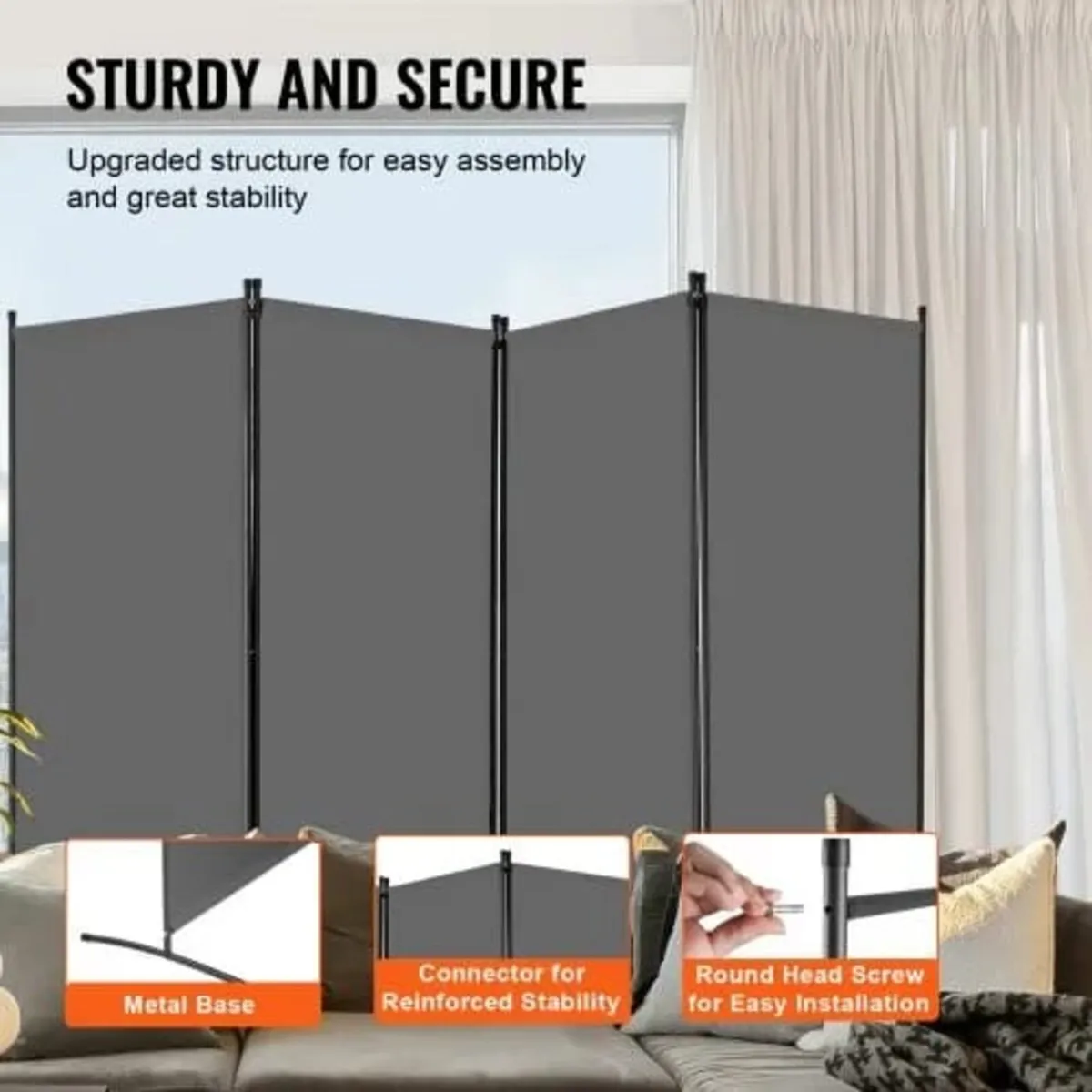 4 Panels Room Divider, Folding Privacy Screen and - Image 2