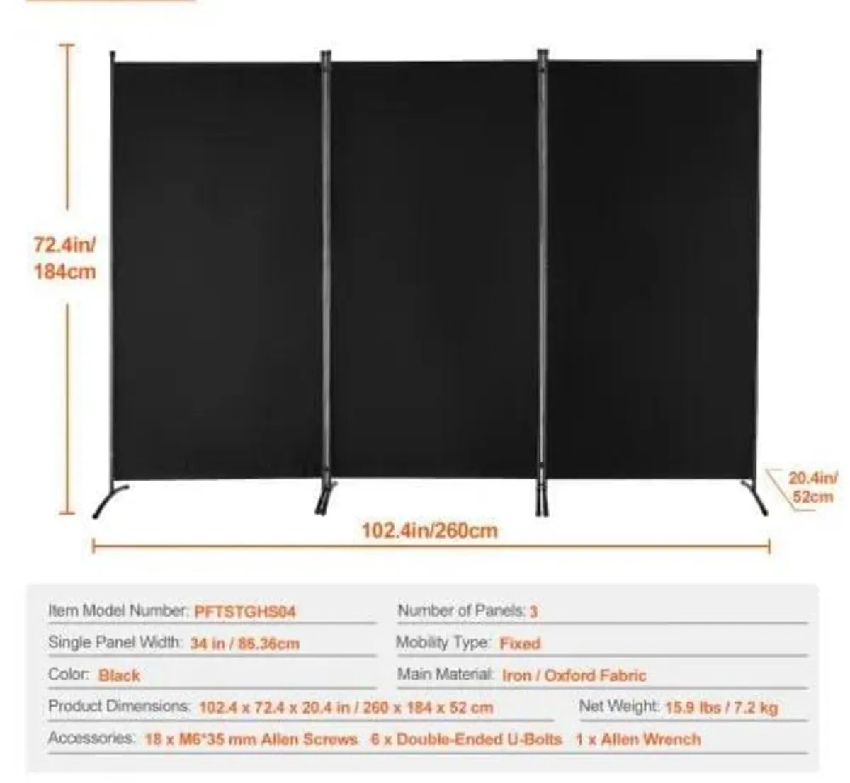 Room Divider, 6.1 ft Room Dividers and Folding Pri - Image 4