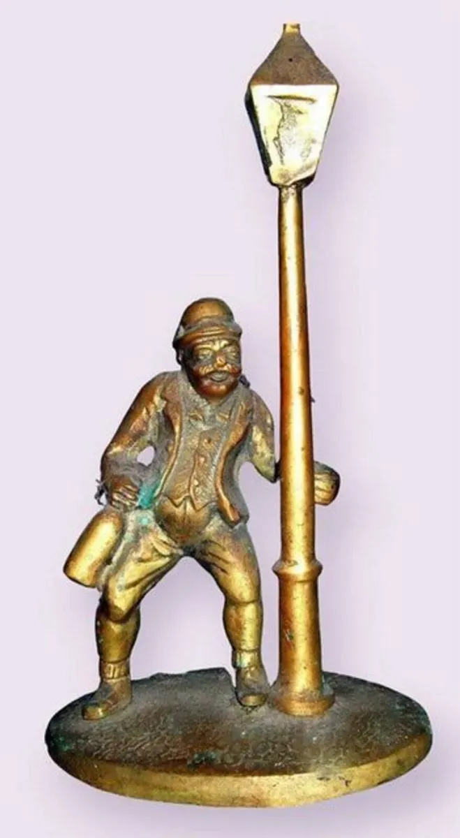 Large 12" Vintage Brass "Drunk Man & Lampost" - Image 1