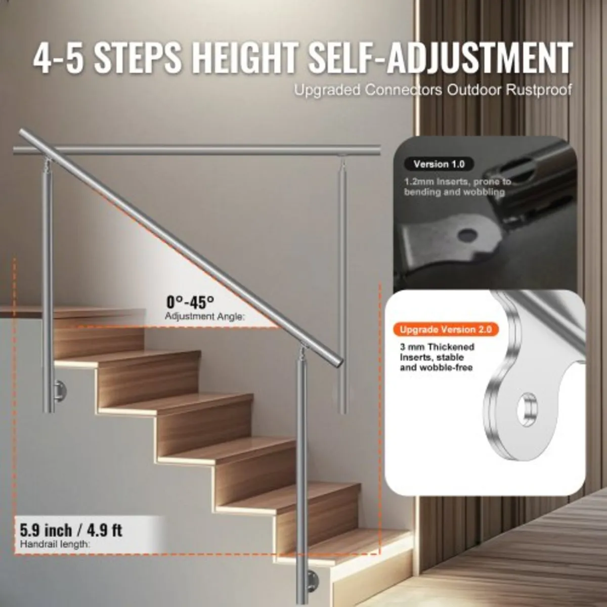 149.9 cm Handrails for Outdoor Steps Staircase for - Image 4