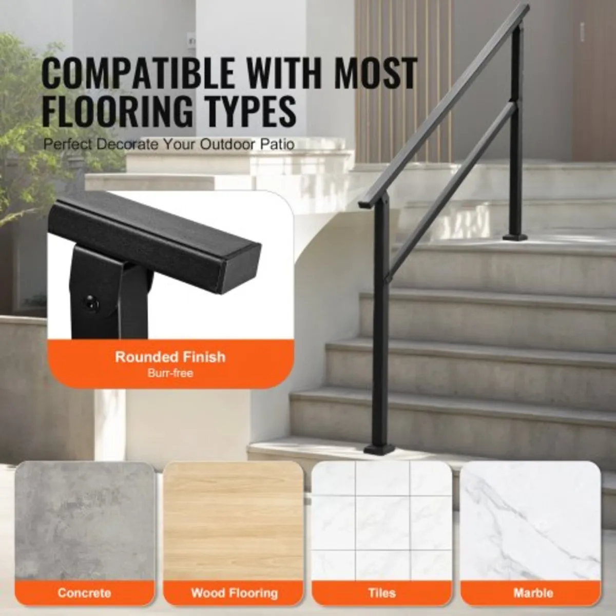 Handrails for Steps, 4-5 Step Stair Rail Kit, Blac - Image 2