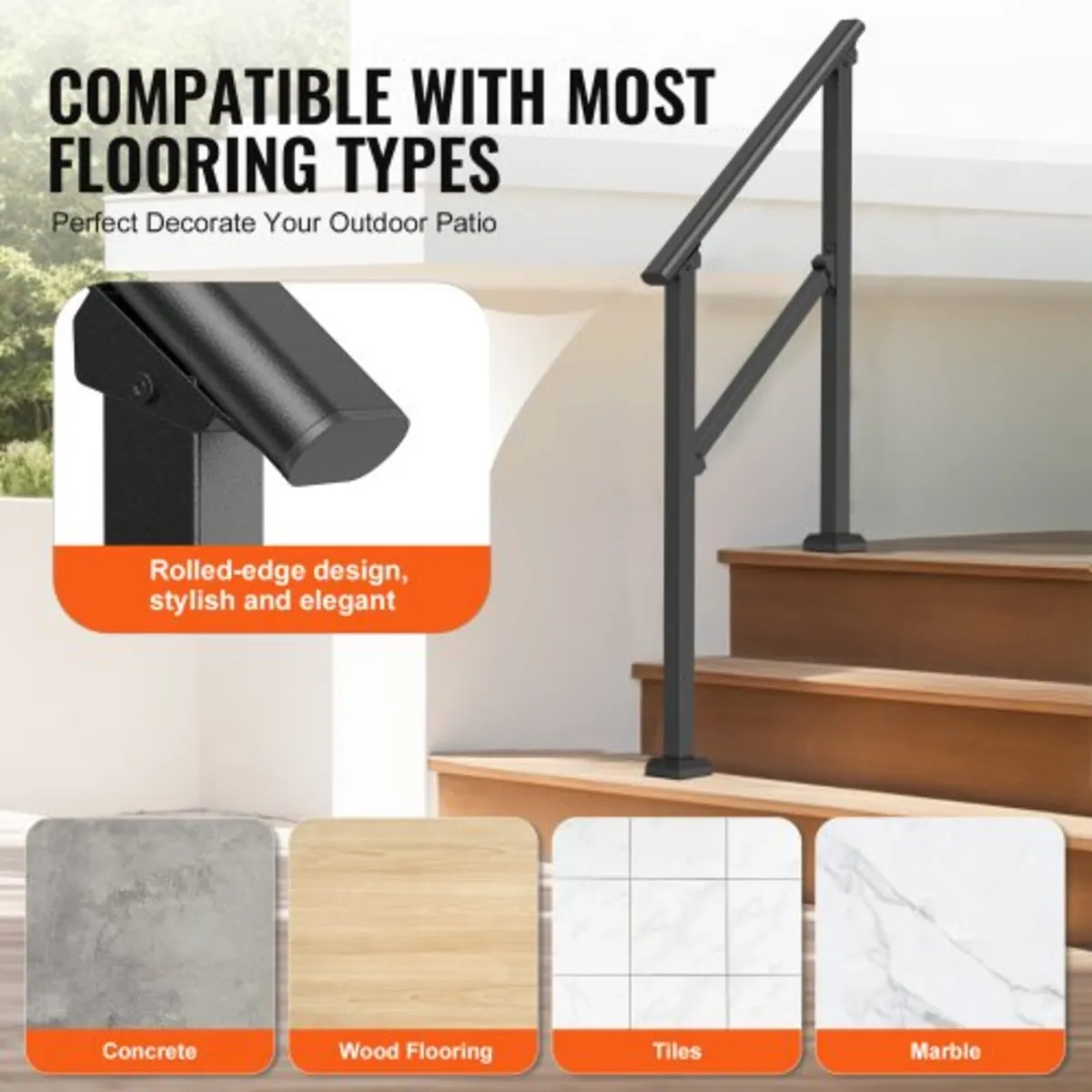 Handrails for Outdoor Steps, 2 PCS 2-3 Step Stair - Image 4