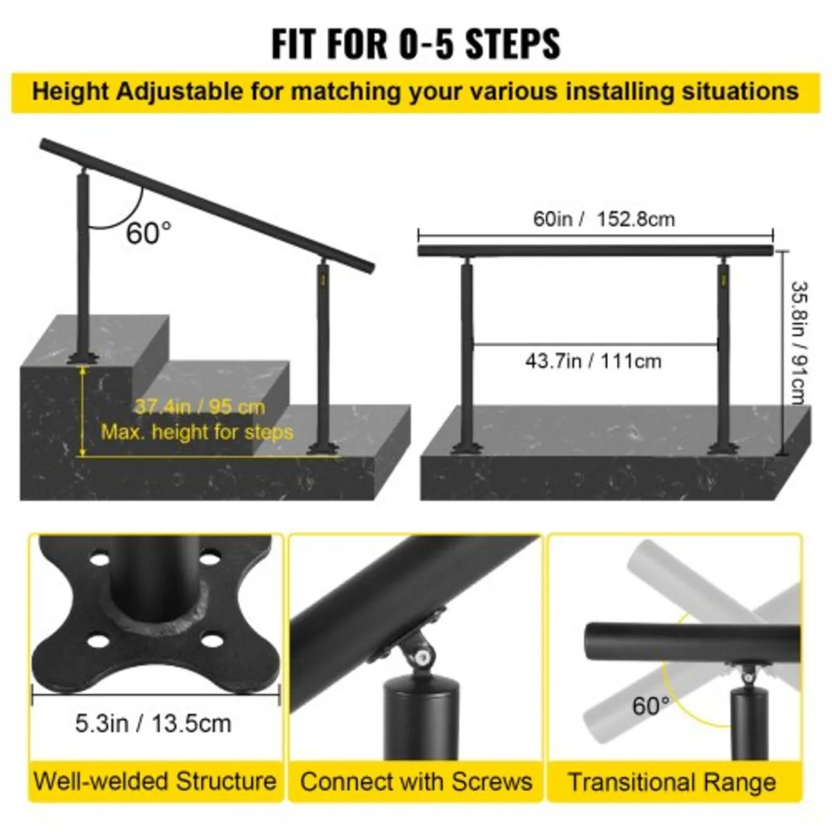 Stair Railing Kit, 152.4 cm Handrails for Outdoor - Image 4