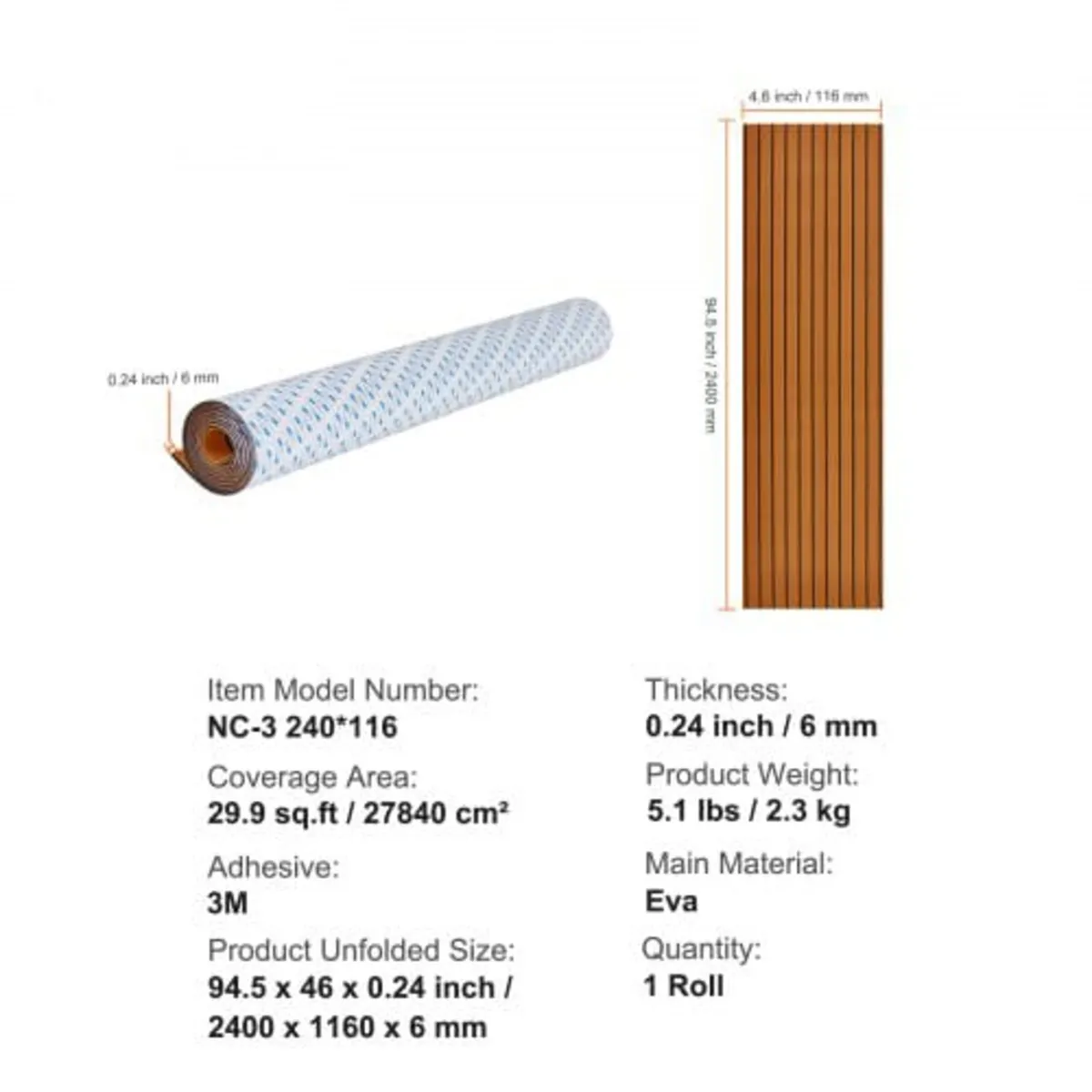 EVA Foam Boat Decking 240 x 116.8 cm, Non-Slip Sel - Image 4