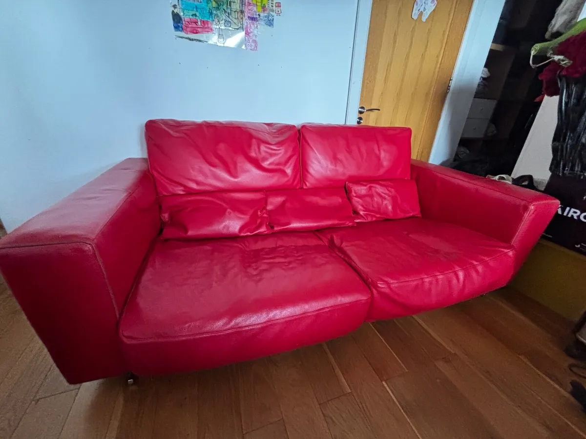 Roche bobois red leather sofa - Image 2