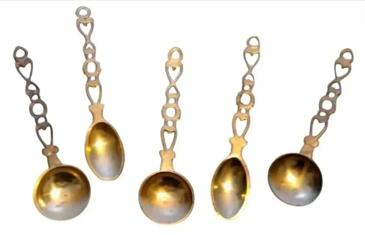 Vintage Solid Brass Welsh Love Spoons Set - Image 2