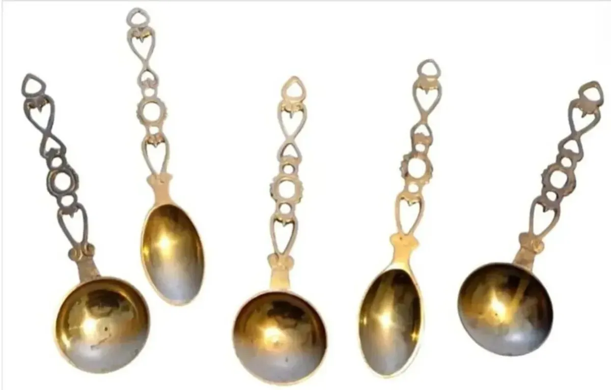 Vintage Solid Brass Welsh Love Spoons Set - Image 4