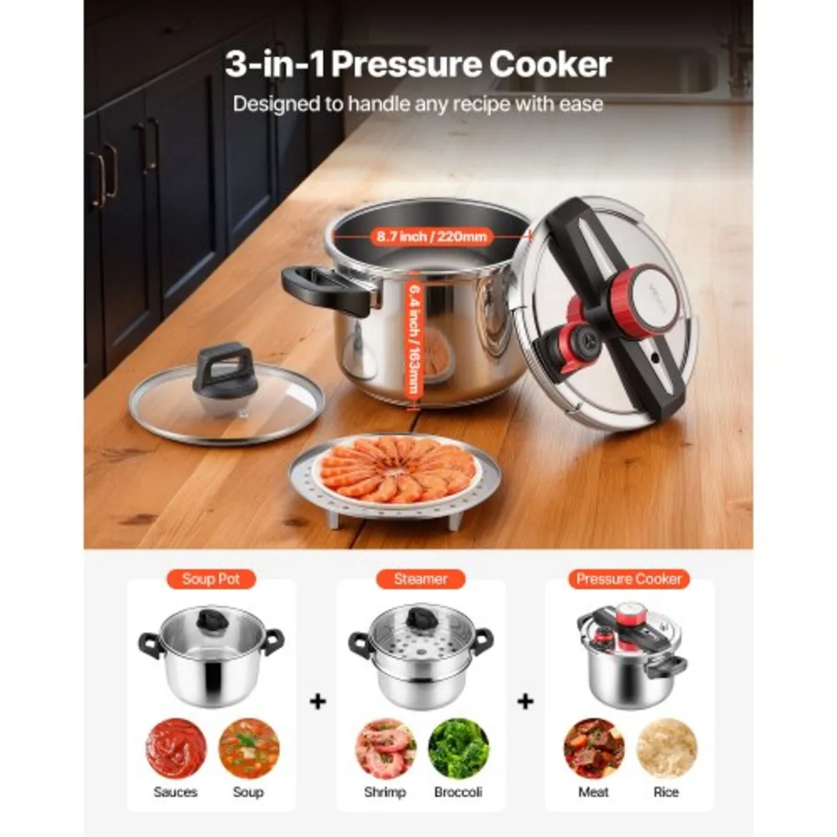 6L Pressure Cooker Stainless Steel, Pressures Cann - Image 3