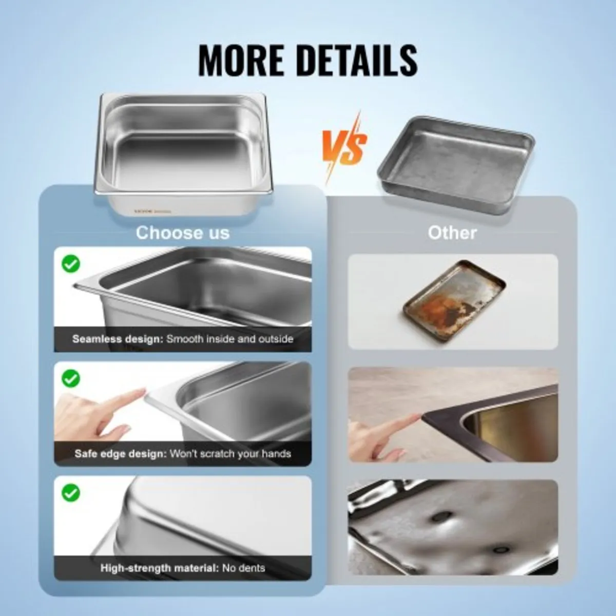 8 Pack Hotel Pans, 1/2 Size Anti-Jam Steam Pan wit - Image 2