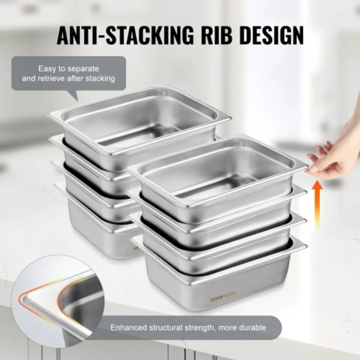 8 Pack Hotel Pans, 1/2 Size Anti-Jam Steam Pan wit - Image 3