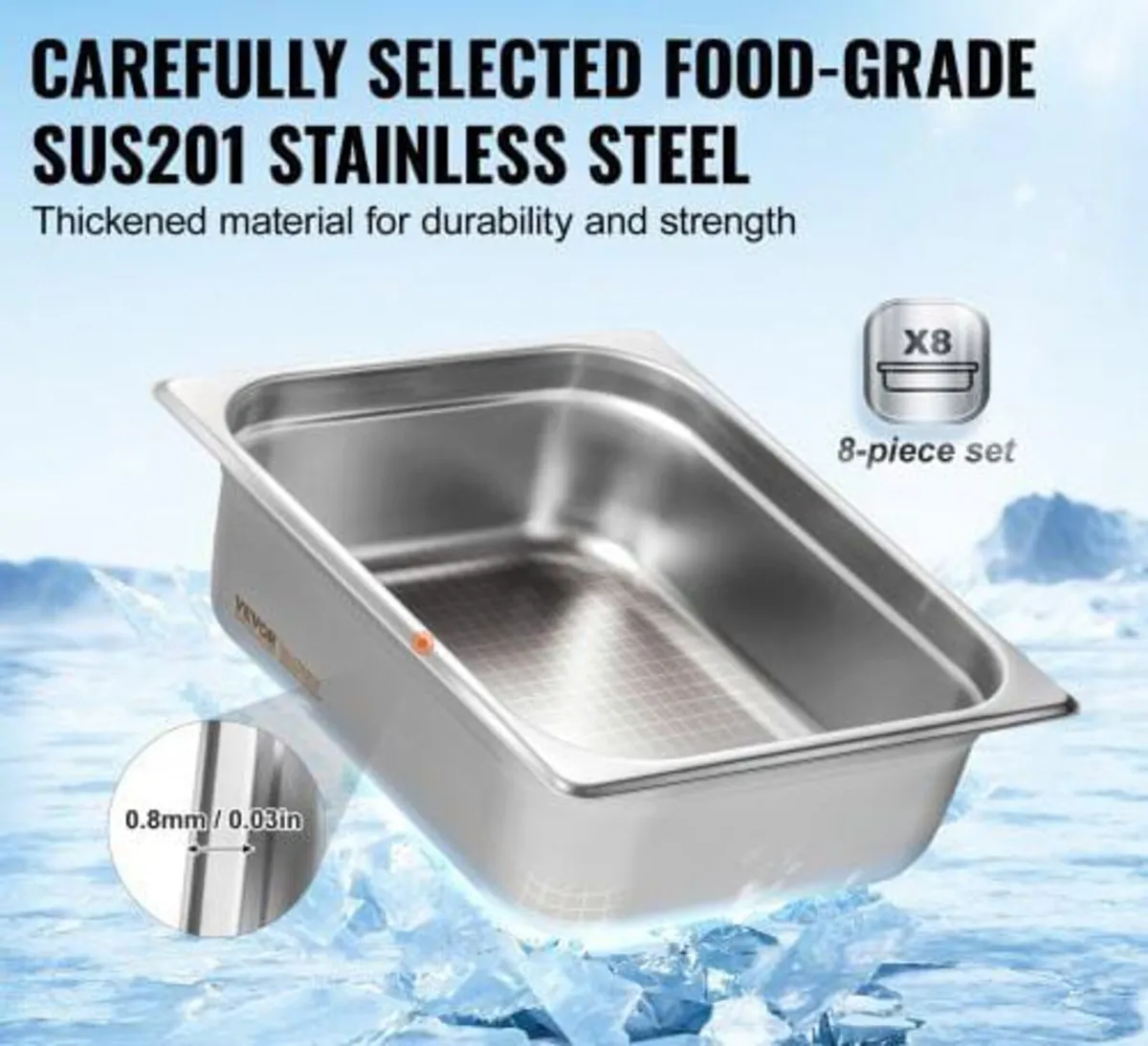 8 Pack Hotel Pans, 1/2 Size Anti-Jam Steam Pan wit - Image 4