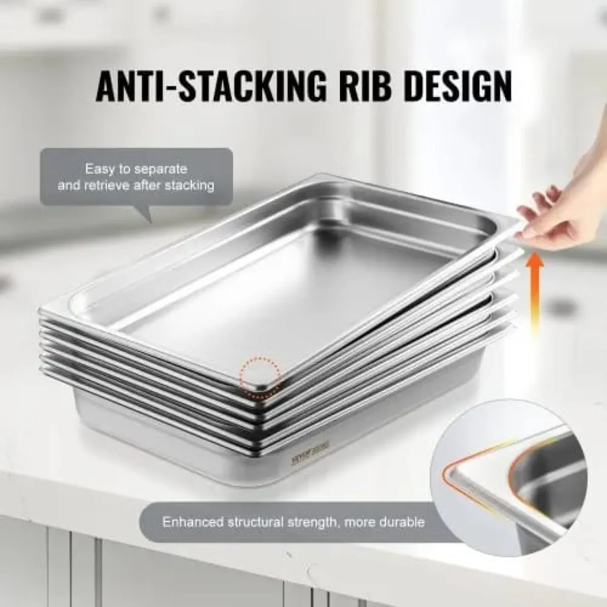 6 Pack Hotel Pans, Full Size Anti-Jam Steam Pan, 0 - Image 2