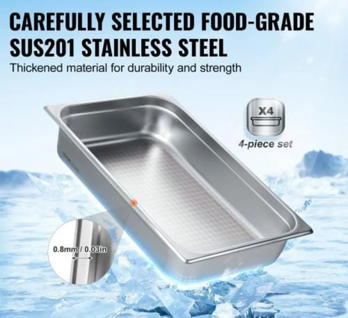 4 Pack Hotel Pans, Full Size Anti-Jam Steam Pan wi - Image 4
