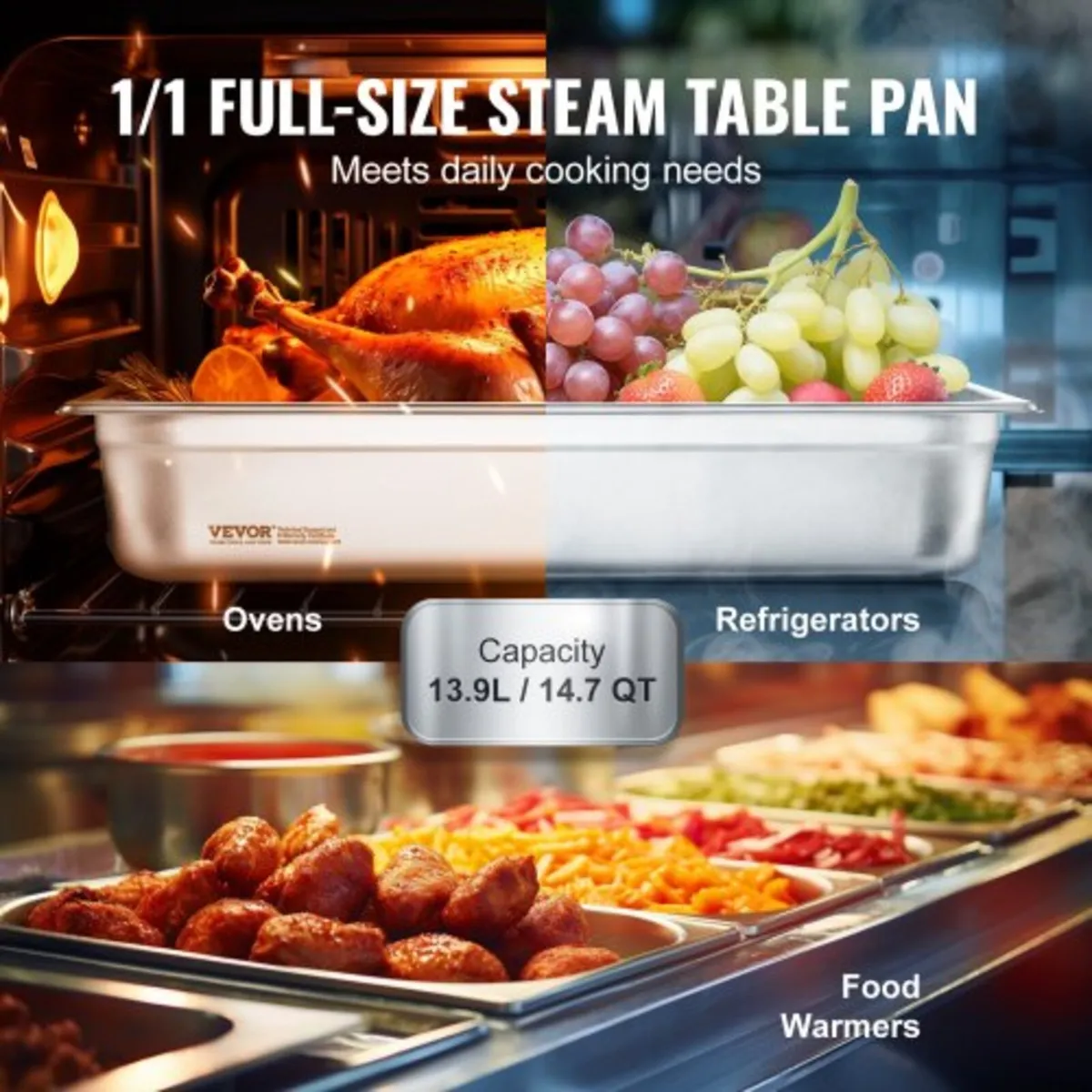 4 Pack Hotel Pans, Full Size Anti-Jam Steam Pan wi - Image 2