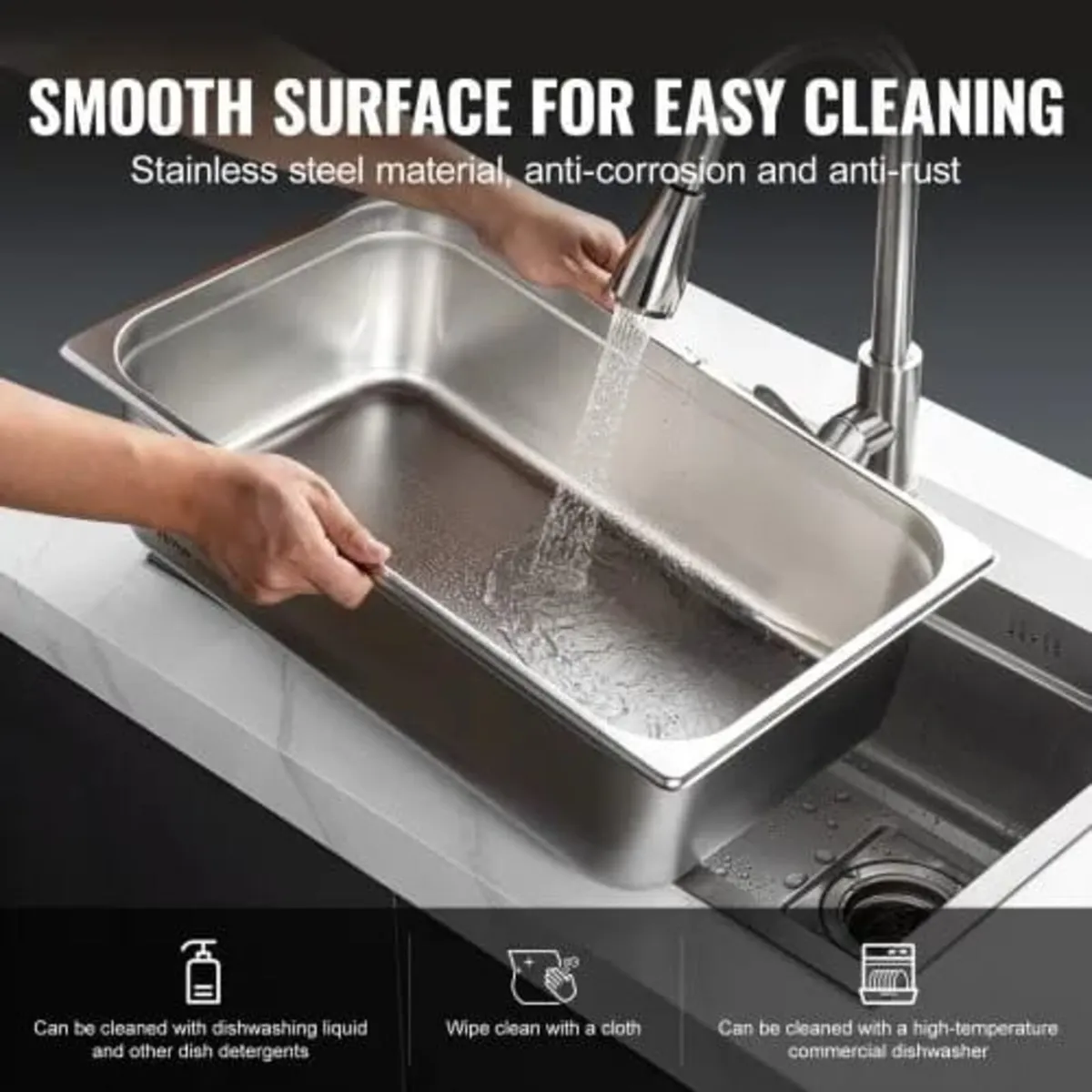 6 Pack Hotel Pans, Full Size Anti-Jam Steam Pan, 0 - Image 2